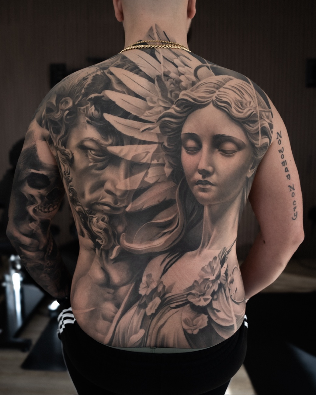 Realism back piece of an angel and a demon