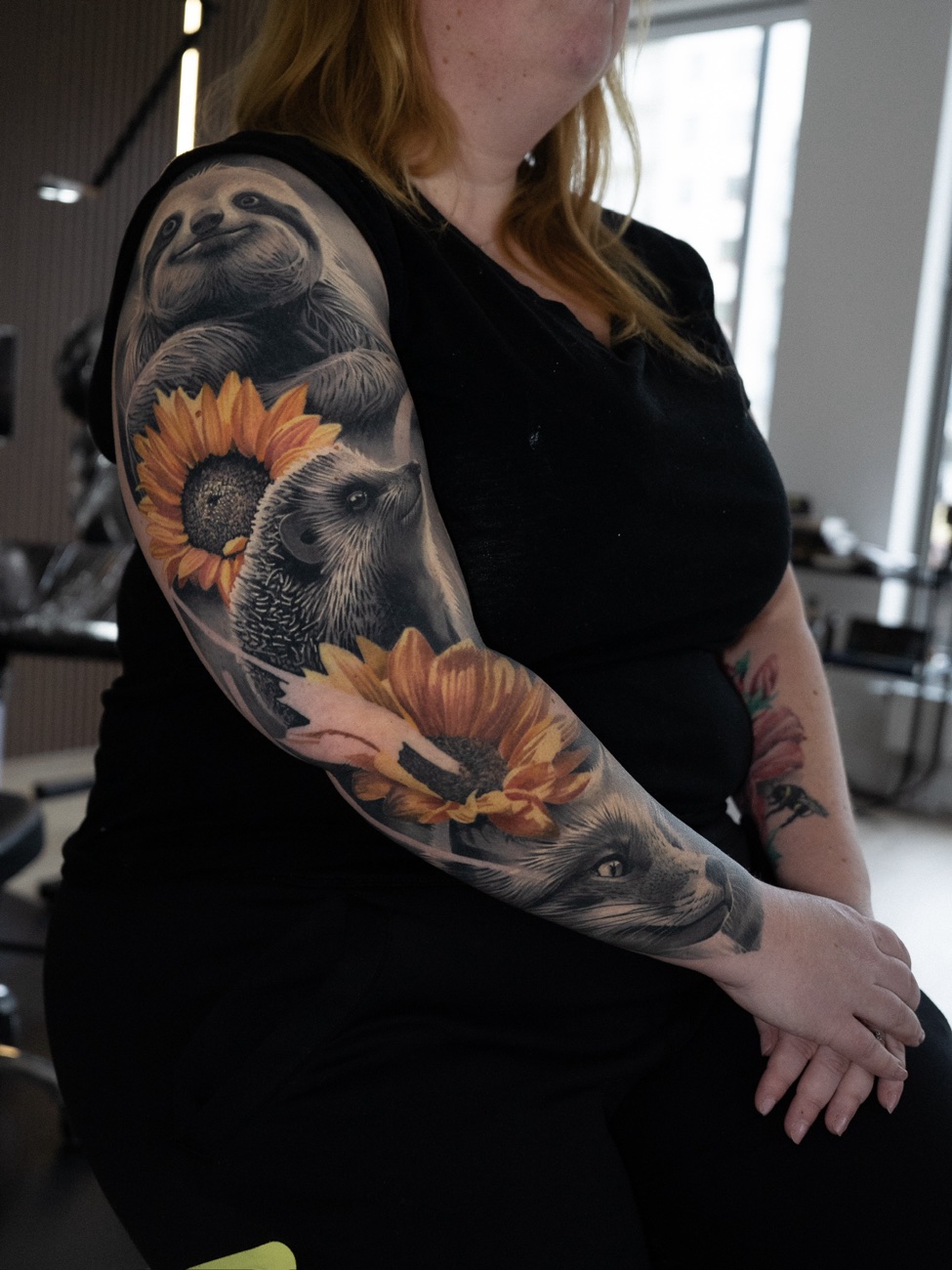 Colour realism sunflower and portrait sleeve